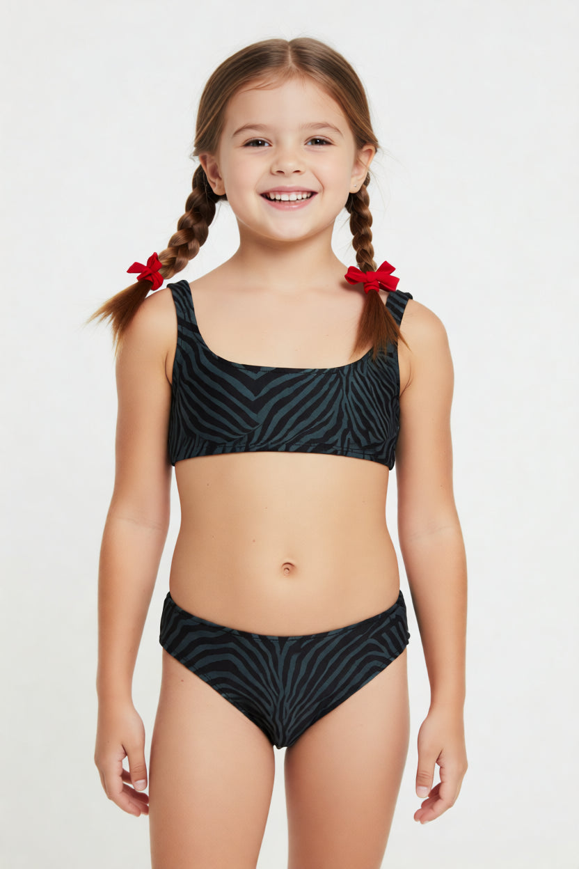 Arena Bikini Bralette Ragazza Zebra 011031-506 Nero Verde Mare