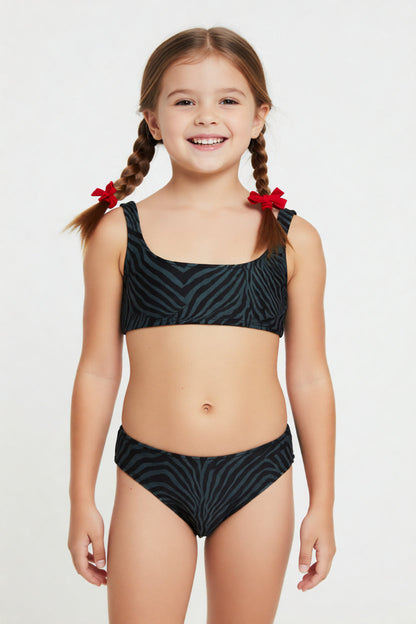 Arena Bikini Bralette Ragazza Zebra 011031-506 Nero Verde Mare