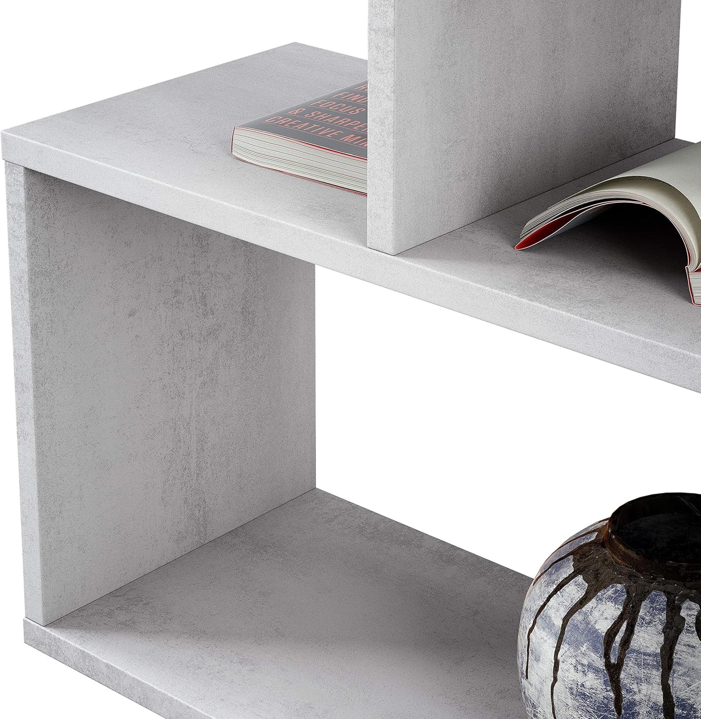 Libreria alta Athena a zig zag 110 cm colore cemento moderna