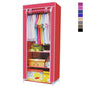 FABRIC WARDROBE CLOTHES RAIL + 3 SHELVES SPACE-SAVING NON-WOVEN FABRIC