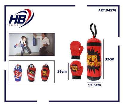 Boxhandschuhe + Boxsack Set 32cm für Kinder Spiel Training Boxer Kickboxen