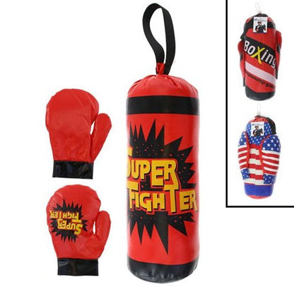 Boxhandschuhe + Boxsack Set 32cm für Kinder Spiel Training Boxer Kickboxen