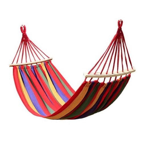 KLASSISCHE EINZELHÄNGEMATTE BAUMWOLLSTOFF HOLZRAHMEN 80X200 GARTEN CAMPING R