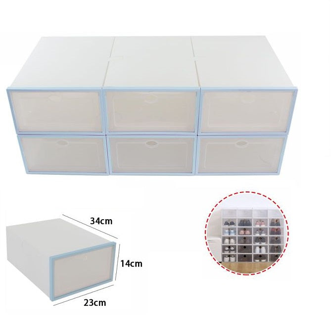Organizer Schuhaufbewahrung 6 Fächer Box Behälter Schuhregal Platzsparend Blau