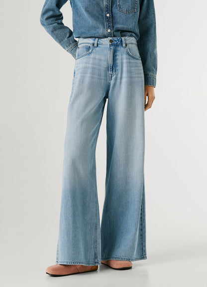 Pepe Jeans Jaimy PL20474042W02 Jeans Donna Wide Leg Vita Alta Blu Chiaro