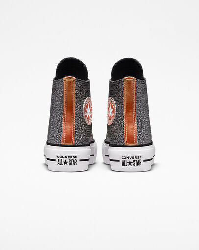 Converse sneakers alta da donna con zeppa Chuck Taylor All Star Lift Platform Metallico Glitter A01301C nero-rame-bianco
