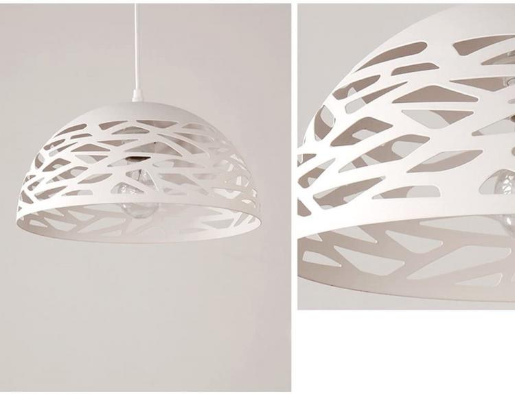 Moderne Pendelleuchte, perforierter, geflochtener Schirm, Eisen, E27, Weiß