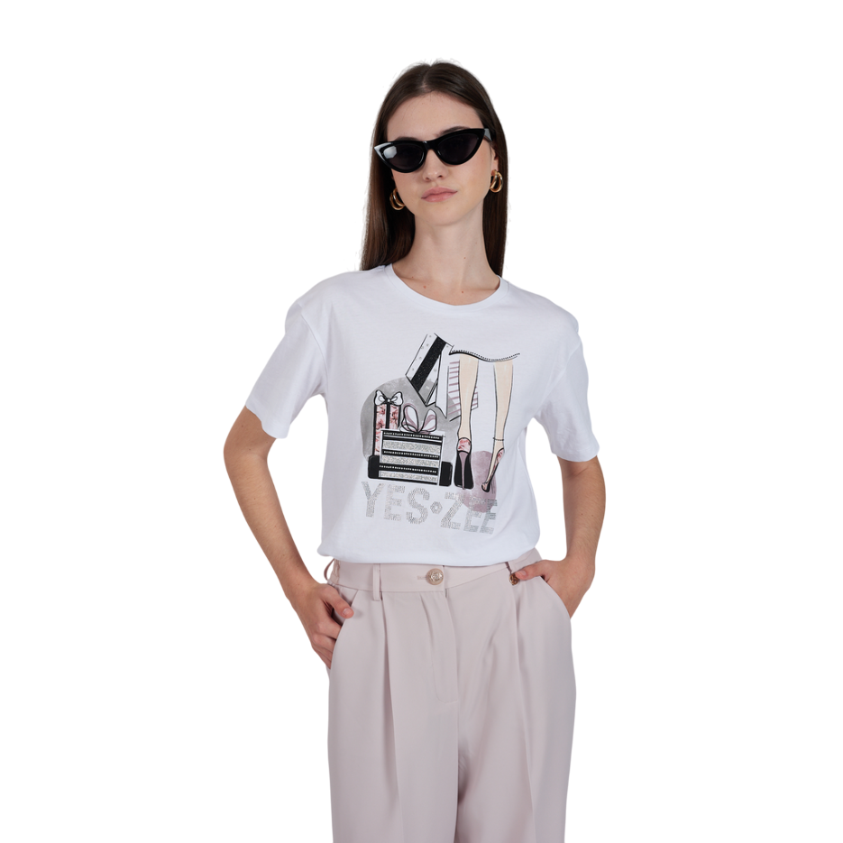 Yes Zee T-Shirt Donna Stampa REGALI 1441 Bianca T269 S100 0101