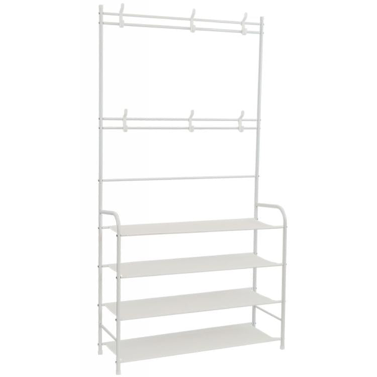 Appendiabiti Attaccapanni Da Ingresso Scarpiera 4 Ripiani Stand Metallo Bianco