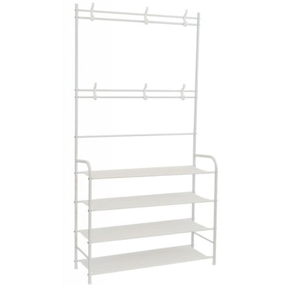 Appendiabiti Attaccapanni Da Ingresso Scarpiera 4 Ripiani Stand Metallo Bianco