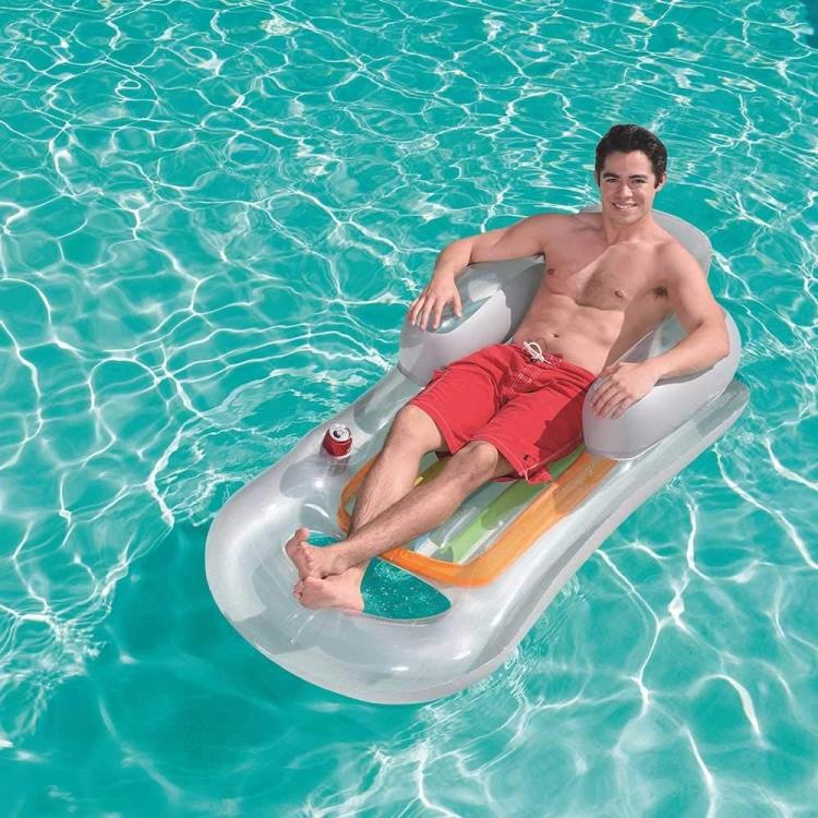 Bestway Aufblasbarer Sessel Luftmatratze Pool Meer Getränkehalter Blau oder Grau