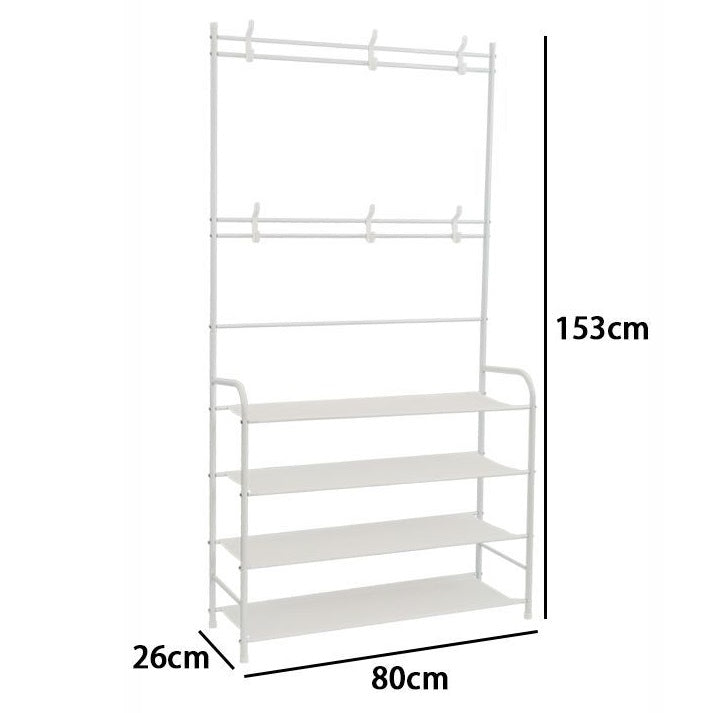 Appendiabiti Attaccapanni Da Ingresso Scarpiera 4 Ripiani Stand Metallo Bianco
