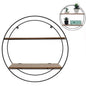 Round Metal Wall Shelf with Wooden Shelves Display Cabinet Bookcase