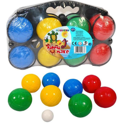 Set 8 Boule (voll) mit Koffer 1 Zielkugel Spiel Meer Sommer Strandspielzeug