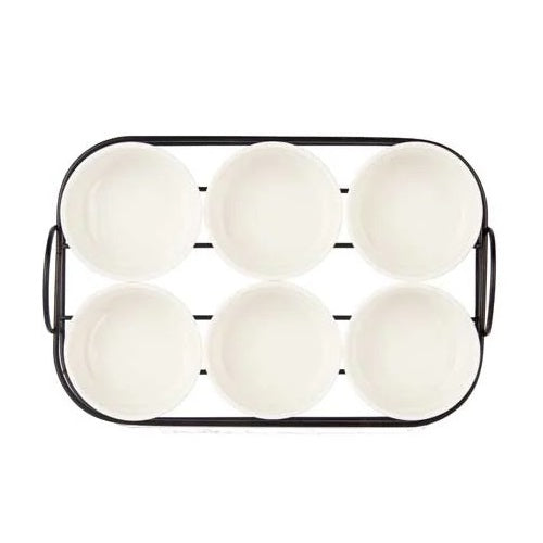 6-teiliges Set Antipastischale aus Porzellan mit Ständer Servierplatte Aperitif Schalen Saucen