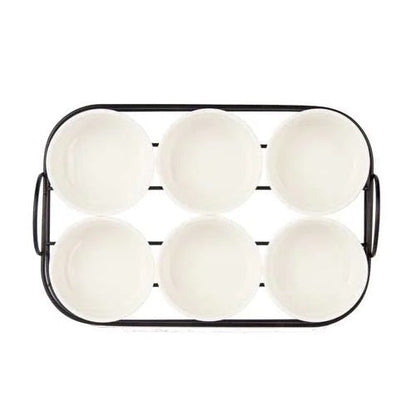 6-teiliges Set Antipastischale aus Porzellan mit Ständer Servierplatte Aperitif Schalen Saucen