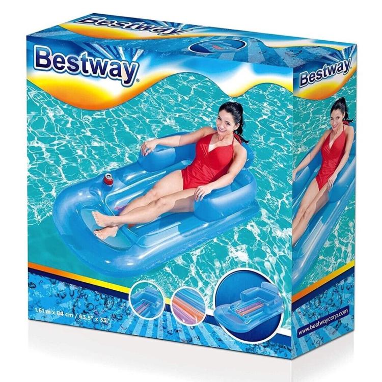 Bestway Aufblasbarer Sessel Luftmatratze Pool Meer Getränkehalter Blau oder Grau