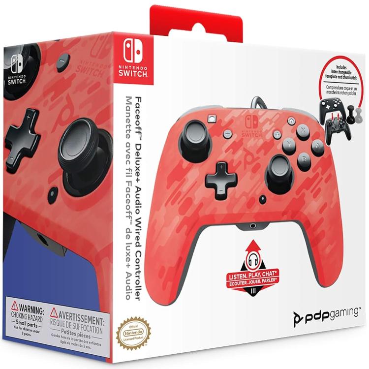 PDP Controller Wired Nintendo Switch Kabelgebunden Faceoff Deluxe+ Audio Rot
