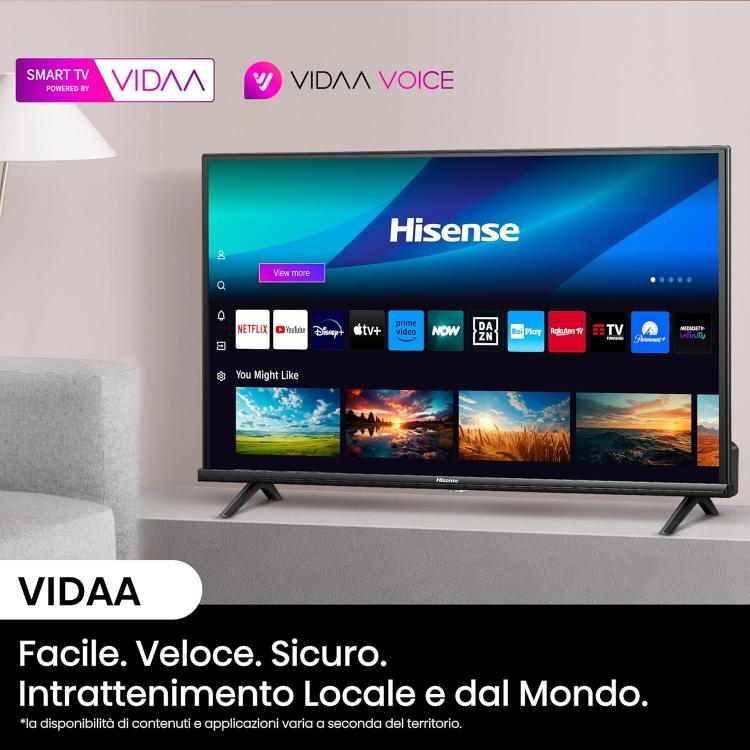 Hisense Smart Tv 40" Vidaa 40E43Nt Full Hd Led Android Wi-Fi Hdmi Usb Hdr Nero