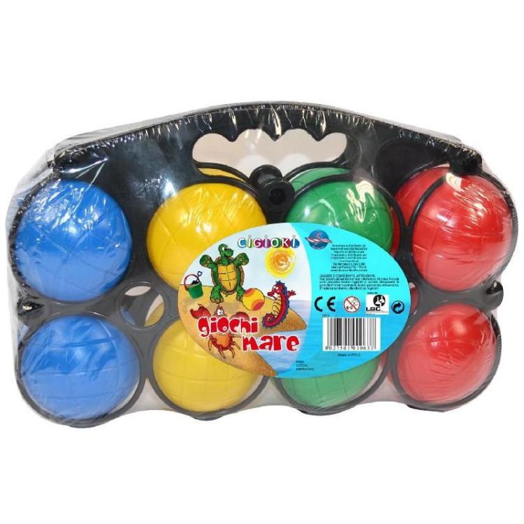 Set 8 Boule (voll) mit Koffer 1 Zielkugel Spiel Meer Sommer Strandspielzeug