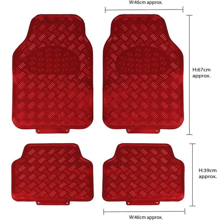 Set 4 Universal-Fußmatten aus Gummi mit Chrom-Effekt – Rot