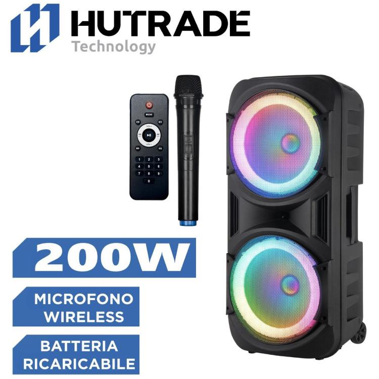 WIEDERAUFLADBARE TRAGBARE LAUTSPRECHERBOX TROLLEY VERSTÄRKT BLUETOOTH USB MIKROFON KARAOKE