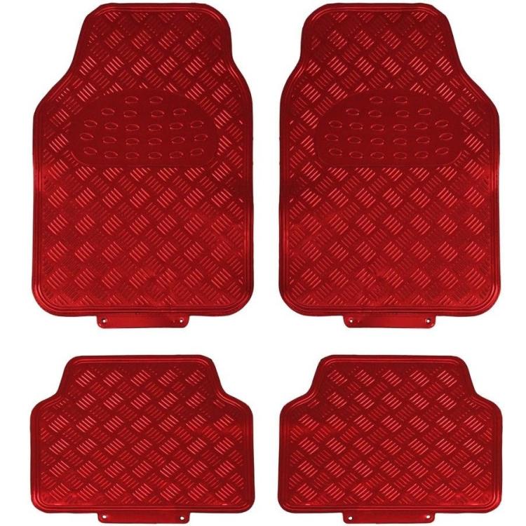 Set 4 Universal-Fußmatten aus Gummi mit Chrom-Effekt – Rot