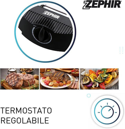 Zephir Elektro-Tischgrill & Grillplatte Thermostat Barbecue 2000W