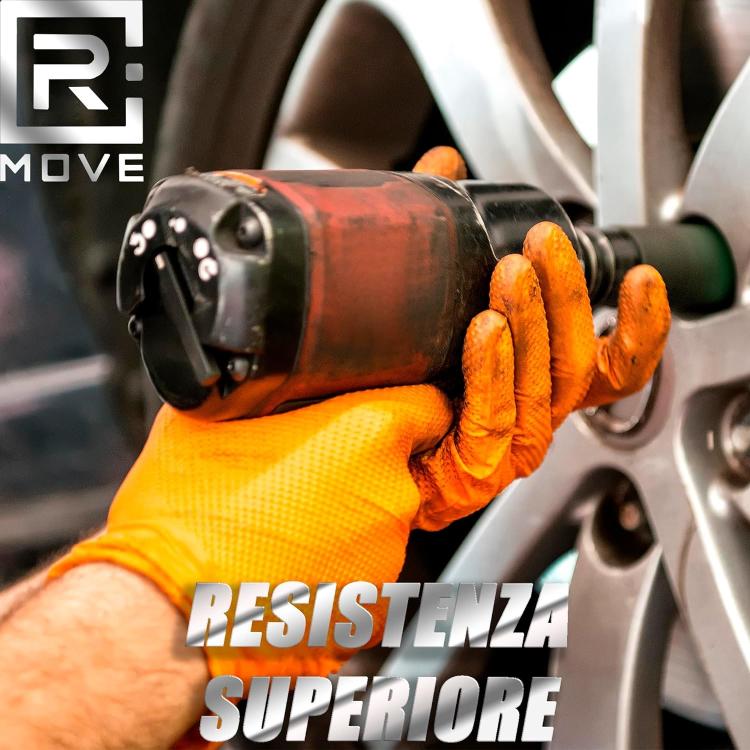 Rmove 50Pz 8.5Gr da Lavoro Guanti Nitrile Arancione Senza Polvere Full Grip XXL