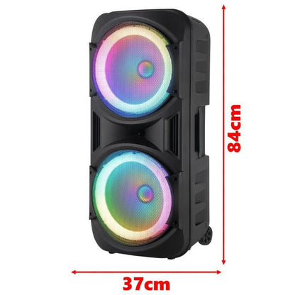 WIEDERAUFLADBARE TRAGBARE LAUTSPRECHERBOX TROLLEY VERSTÄRKT BLUETOOTH USB MIKROFON KARAOKE