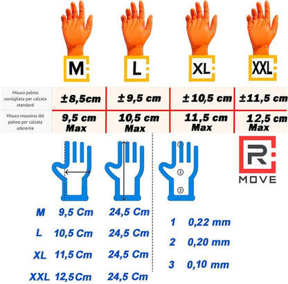 Rmove 50Pz 8.5Gr da Lavoro Guanti Nitrile Arancione Senza Polvere Full Grip (M)