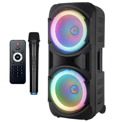 WIEDERAUFLADBARE TRAGBARE LAUTSPRECHERBOX TROLLEY VERSTÄRKT BLUETOOTH USB MIKROFON KARAOKE