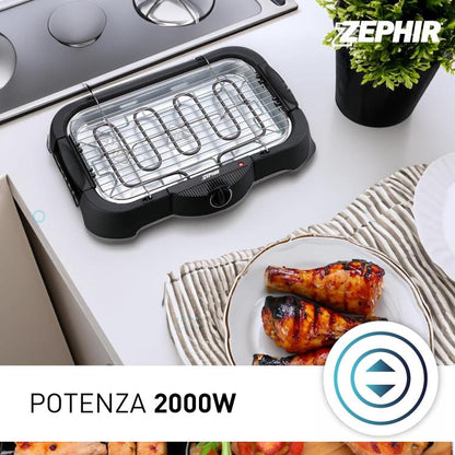 Zephir Elektro-Tischgrill & Grillplatte Thermostat Barbecue 2000W