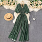 Women's Summer Jumpsuit, V-Neck, Slim High Waist, Wide Leg Jumpsuit