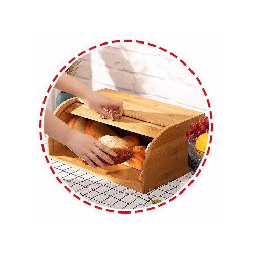 BROTKASTEN HOLZ BAMBUS KÜCHE BROTBEHÄLTER ROLLADENÖFFNUNG