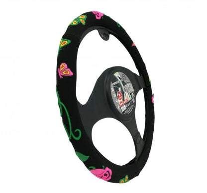 LENKRADBEZUG SCHWARZ MIT ROSEN AUTO UNIVERSAL LENKRADHÜLLE TUNING 37-39
