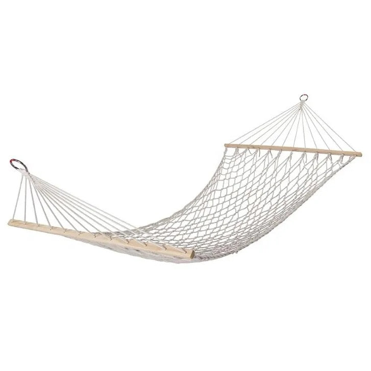 Hängematte Klassisch Netzseil Baumwolle Holzstab 80x200 Garten Camping