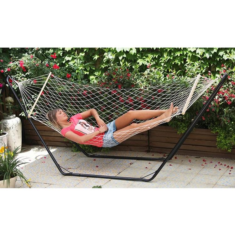 Hängematte Klassisch Netzseil Baumwolle Holzstab 80x200 Garten Camping