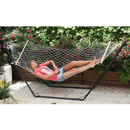Hängematte Klassisch Netzseil Baumwolle Holzstab 80x200 Garten Camping