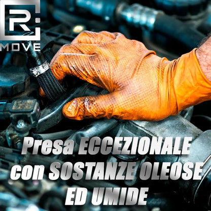 Rmove 50Pz 8.5Gr da Lavoro Guanti Nitrile Arancione Senza Polvere Full Grip (XL)