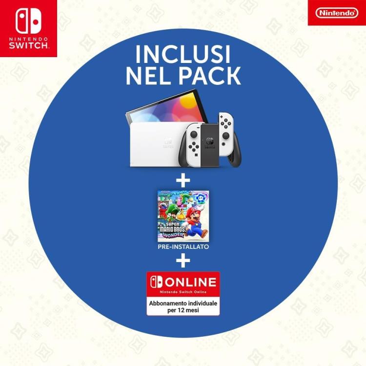 Nintendo Switch Oled White Konsole + Super Mario Wonder + 12 Monate Abo