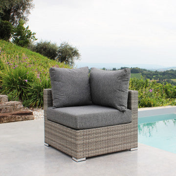 Poltrona angolare Copacabana con struttura in alluminio e wicker grigio