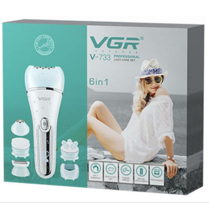 Vgr V-733 Professioneller wiederaufladbarer 6-in-1-Epilierer mit wasserdichtem Display