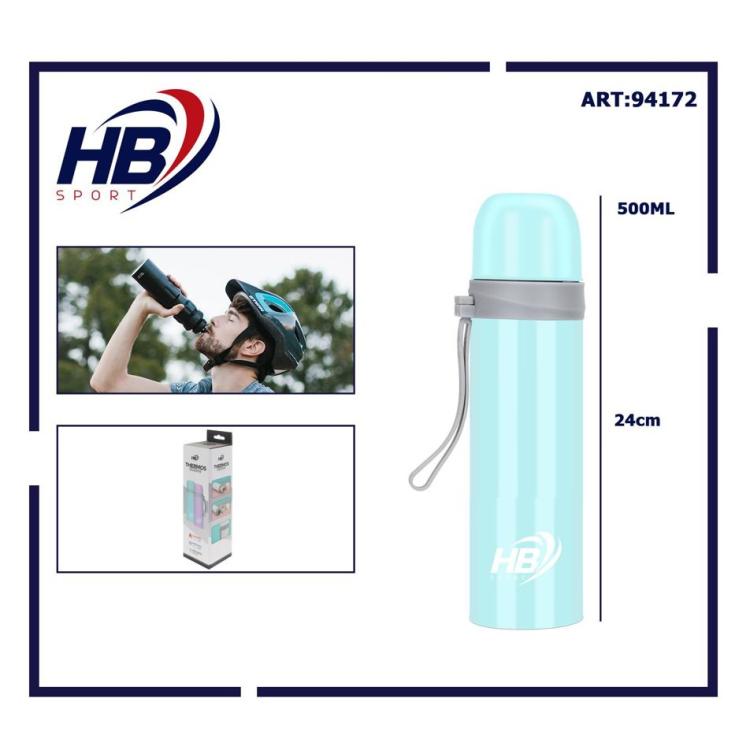 Hb Edelstahl Thermosflasche 500ml (12/24H) mit Schnappverschluss | Hellblau