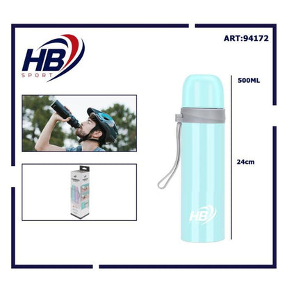 Hb Edelstahl Thermosflasche 500ml (12/24H) mit Schnappverschluss | Hellblau