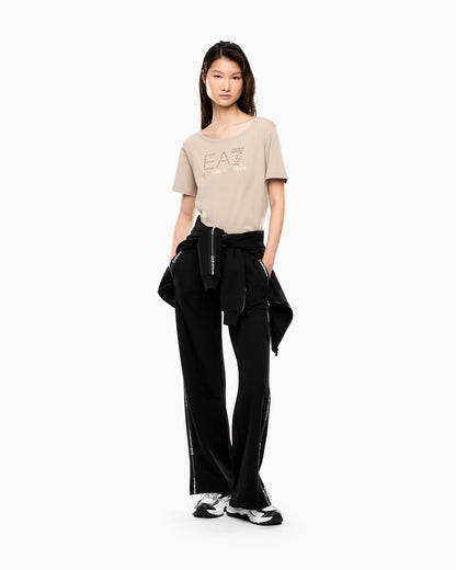 EA7 Emporio Armani T-shirt Donna Logo Series Jersey Cotone Stretch Beige - 7W001098