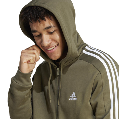 Adidas Felpa con cappuccio e cerniera intera da uomo con 3 strisce IJ6492 verde