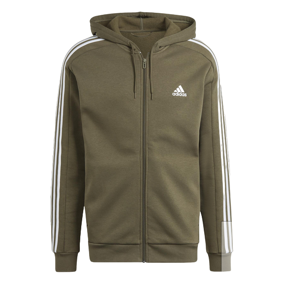 Adidas Felpa con cappuccio e cerniera intera da uomo con 3 strisce IJ6492 verde