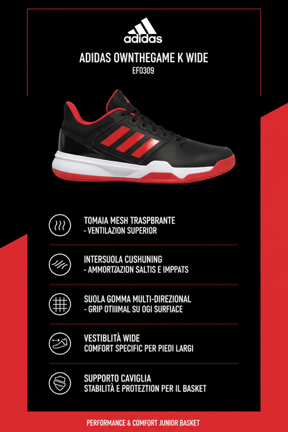 Adidas Scarpa Basket Junior Ownthegame K Wide Nero Rosso - EF0309