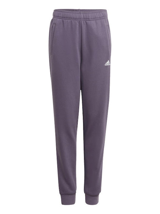 Adidas tuta da ragazza in cotone felpato con felpa girocollo e pantalone con polsino IJ6255 rosa-prugna